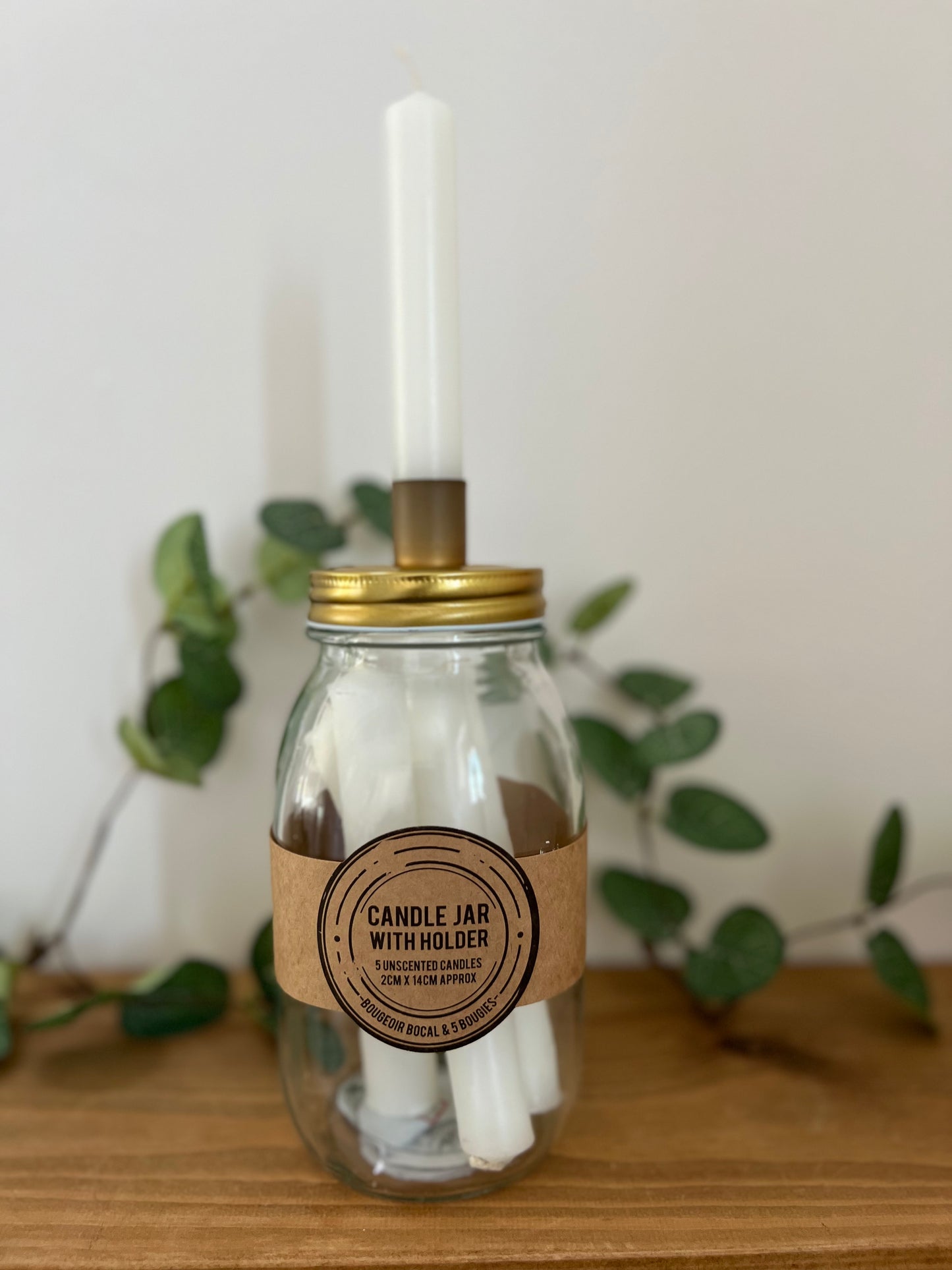 Candle Jar Holder With Unscented White taper Candles
