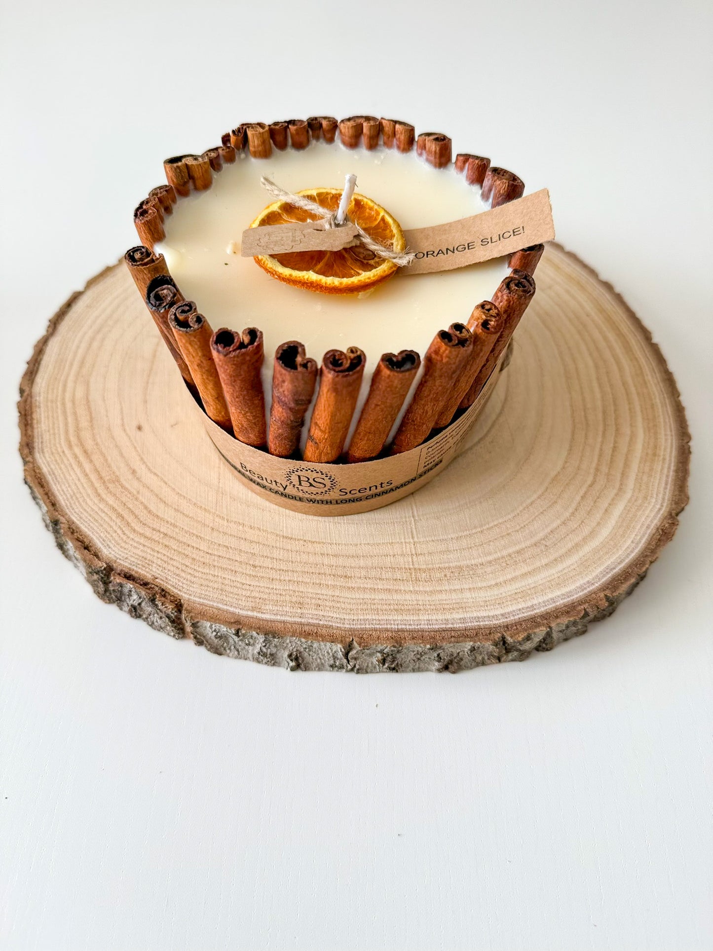 Large Orange and Cinnamon Scented Soy Candle With Cinnamon Sticks