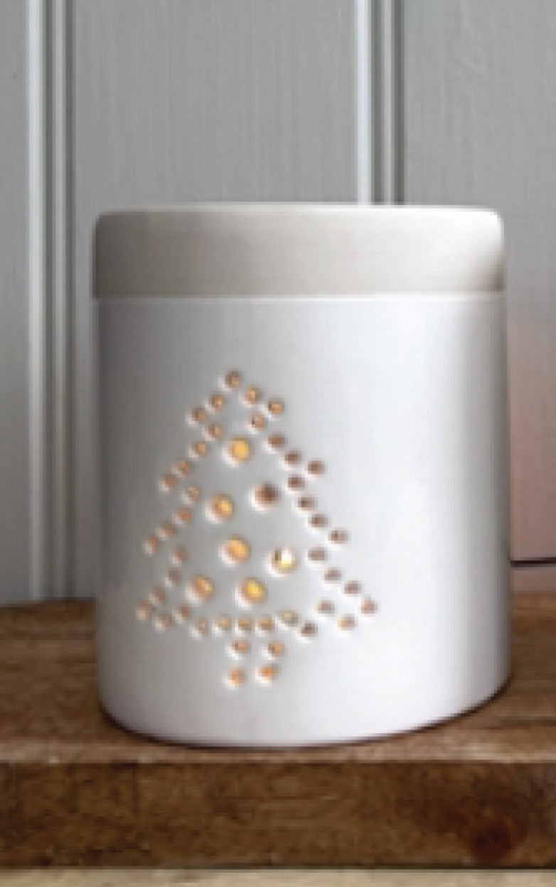 Christmas Ceramic Wax Warmer & Oil Burner with a Cut-away Tree Design