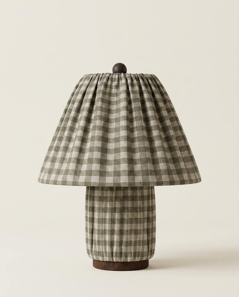 Full Pleat Gingham Table Lamp - Green