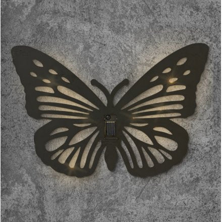 Butterfly Solar Wall Art Light- Black Iron
