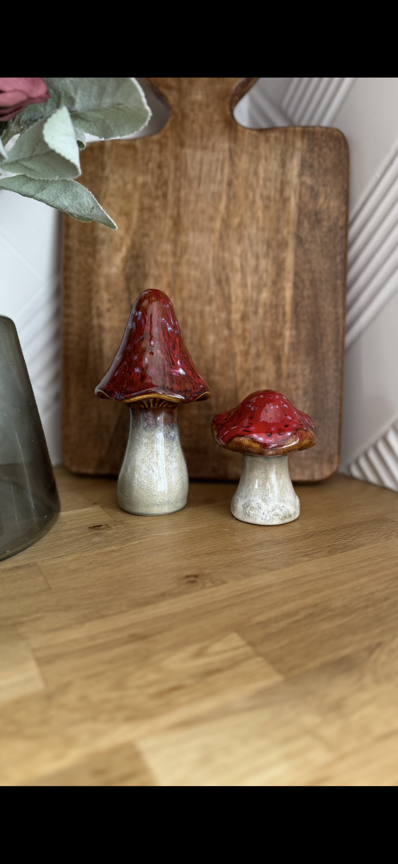Red & White Glaze Ceramic Mushrooms / Toadstools Ornament