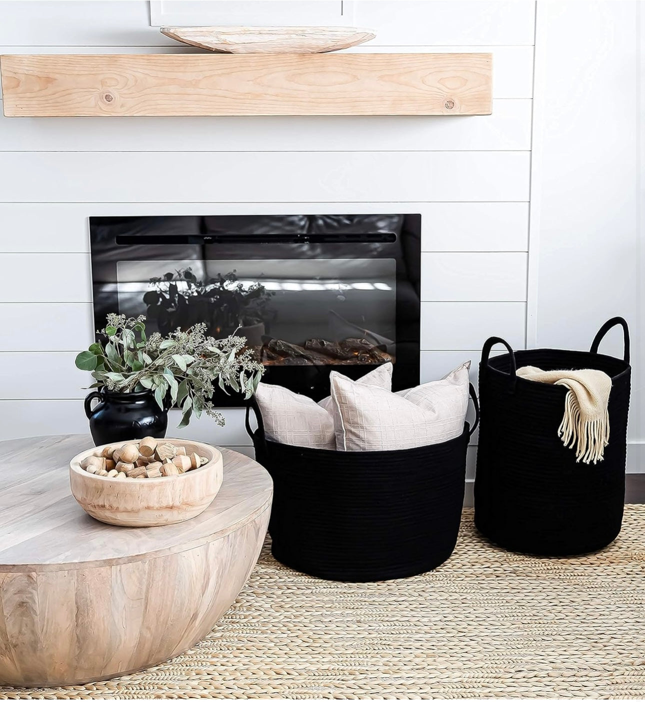Organi Haus Large Cotton Rope Basket - Full Black