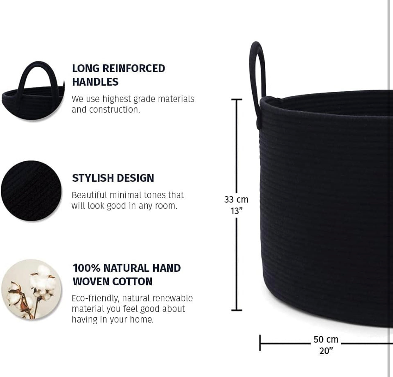 Organi Haus Large Cotton Rope Basket - Full Black