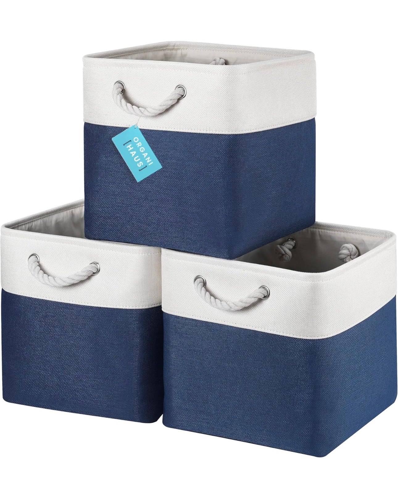 Organi Haus Fabric Cube Storage - Navy Blue and White Set of 3