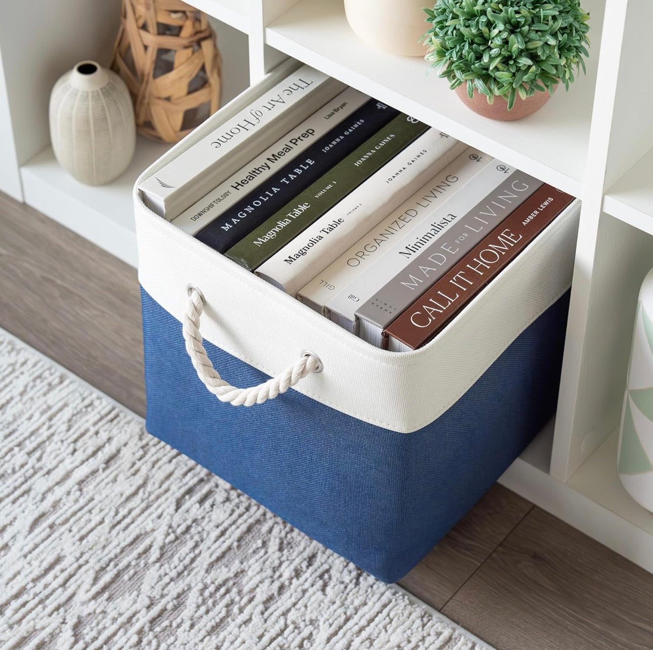 Organi Haus Fabric Cube Storage - Navy Blue and White Set of 3