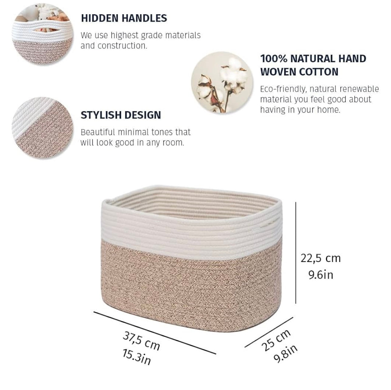 Organi Haus Brown & Off White storage basket- Set of 3