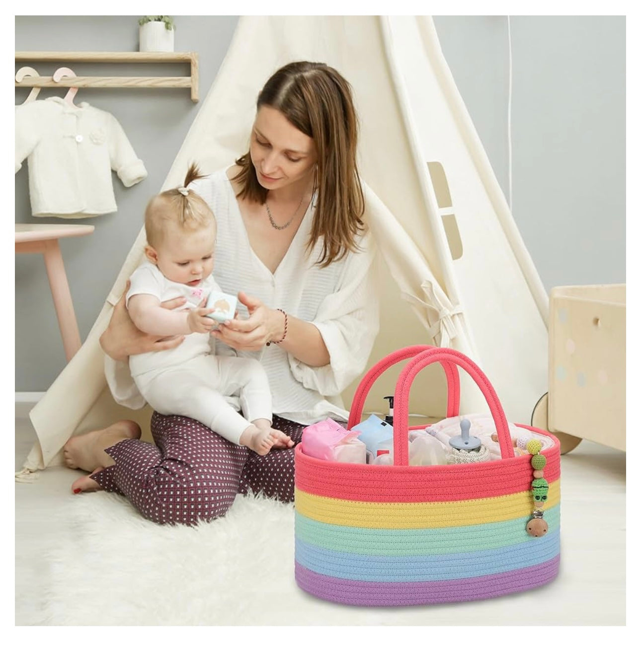 Organi Haus Rainbow Nappy Caddy Organiser Nursery Basket
