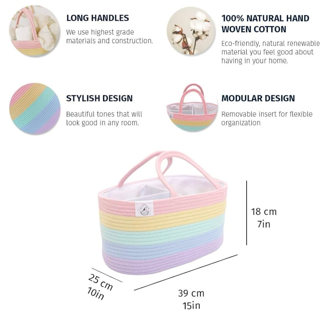Organi Haus Rainbow and Light Rainbow Nappy Caddy Organiser Nursery Basket