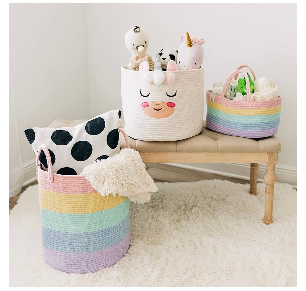 Organi Haus Rainbow and Light Rainbow Nappy Caddy Organiser Nursery Basket