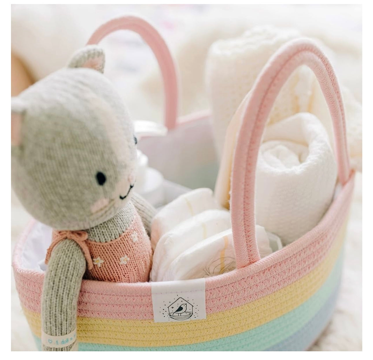 Organi Haus Rainbow and Light Rainbow Nappy Caddy Organiser Nursery Basket