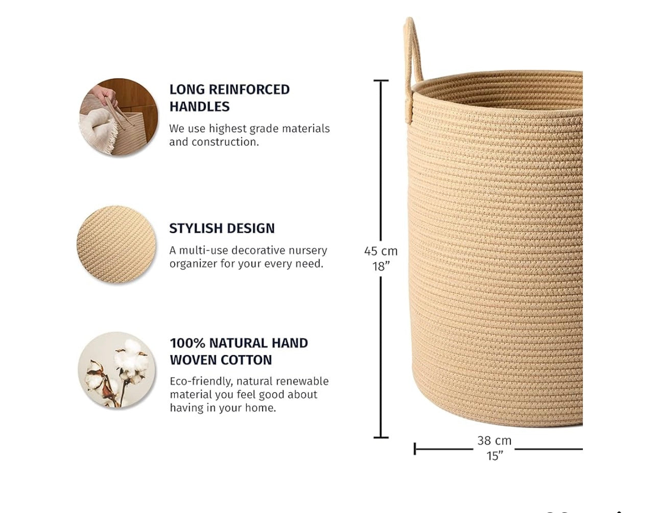 Organi Haus Tall XXL Cotton Woven Basket - Full Honey