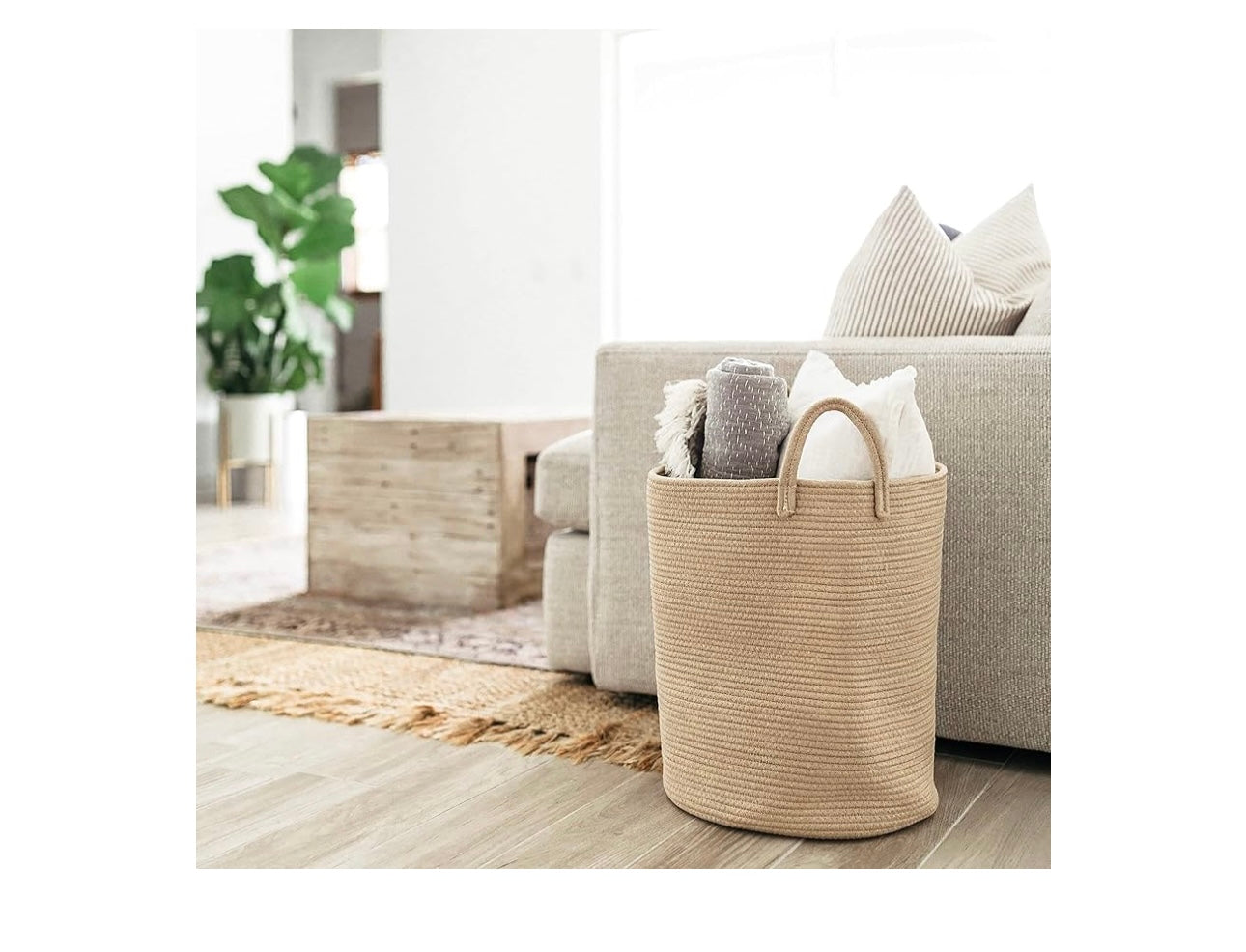 Organi Haus Tall XXL Cotton Woven Basket - Full Honey