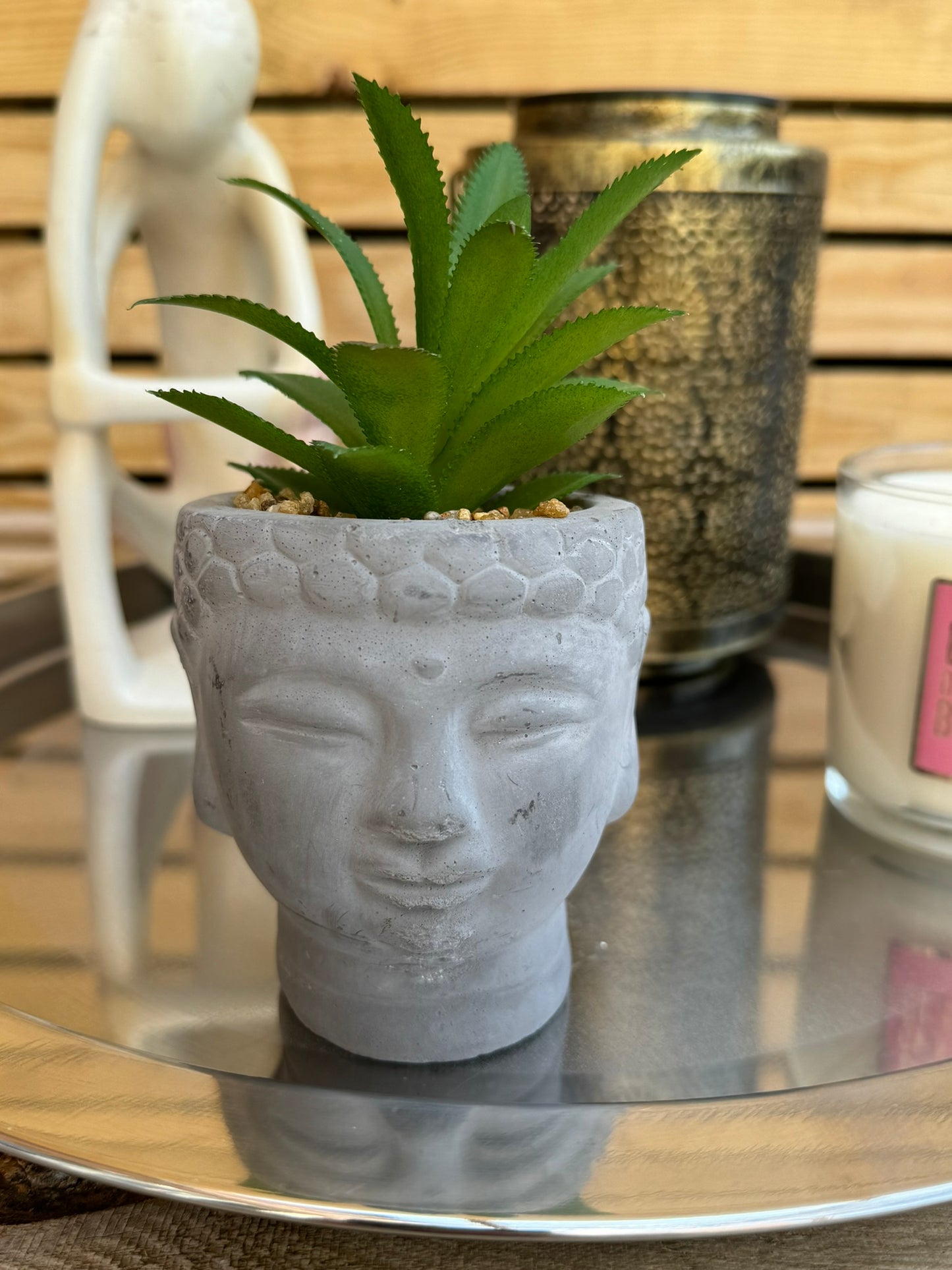 Buddha Head Plant Pot With Artificial Succulent