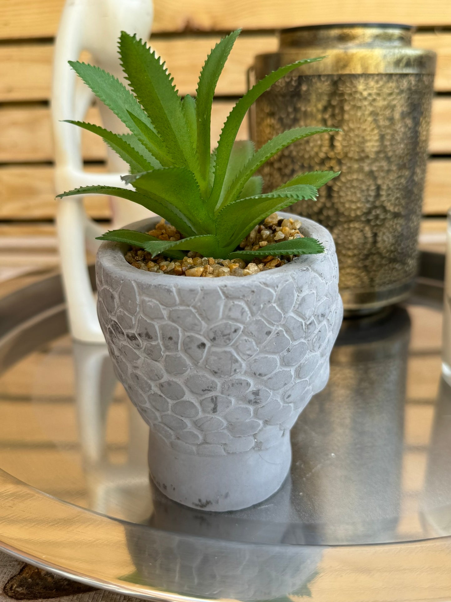 Buddha Head Plant Pot With Artificial Succulent