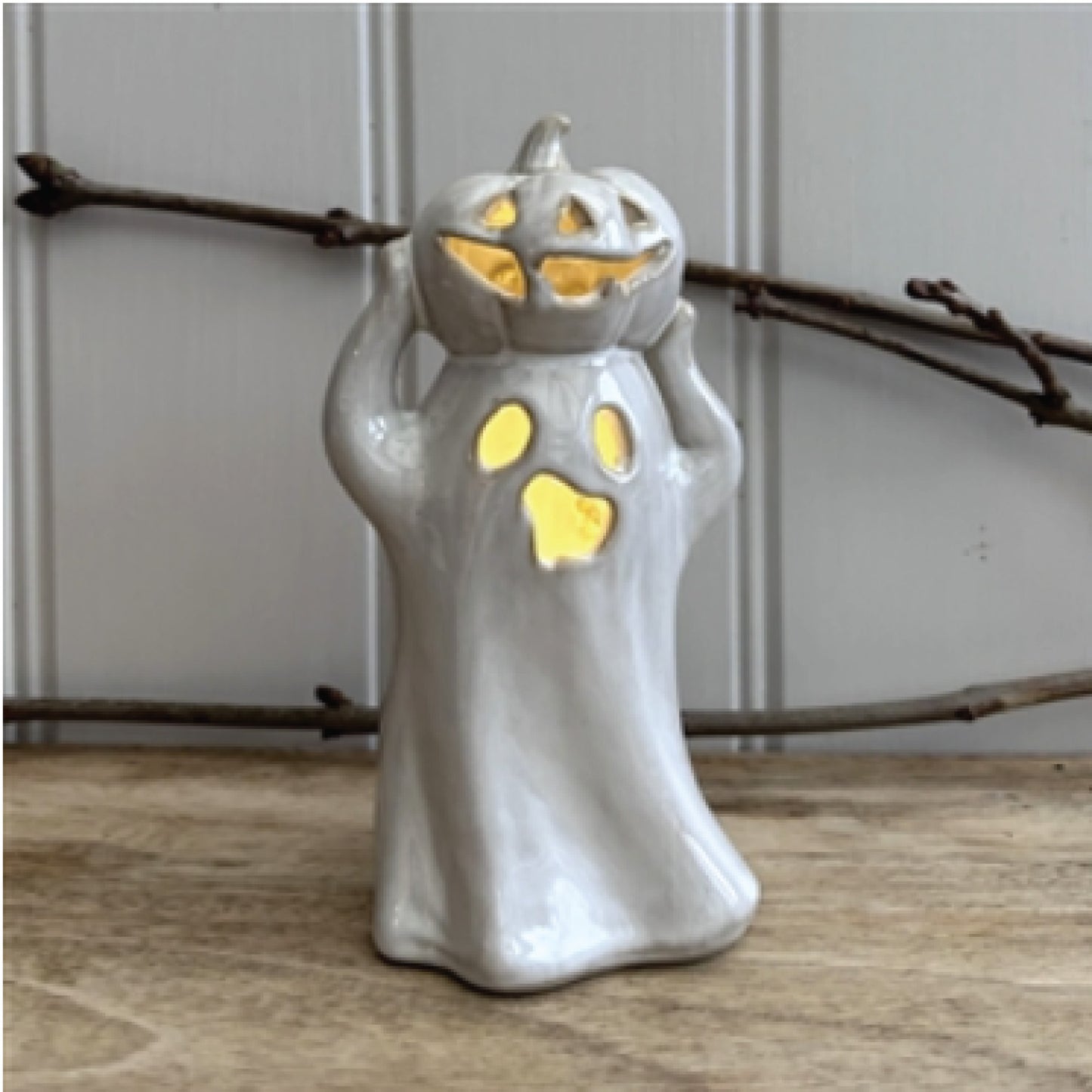 Porcelain Ghost & Pumpkin LED Ornament