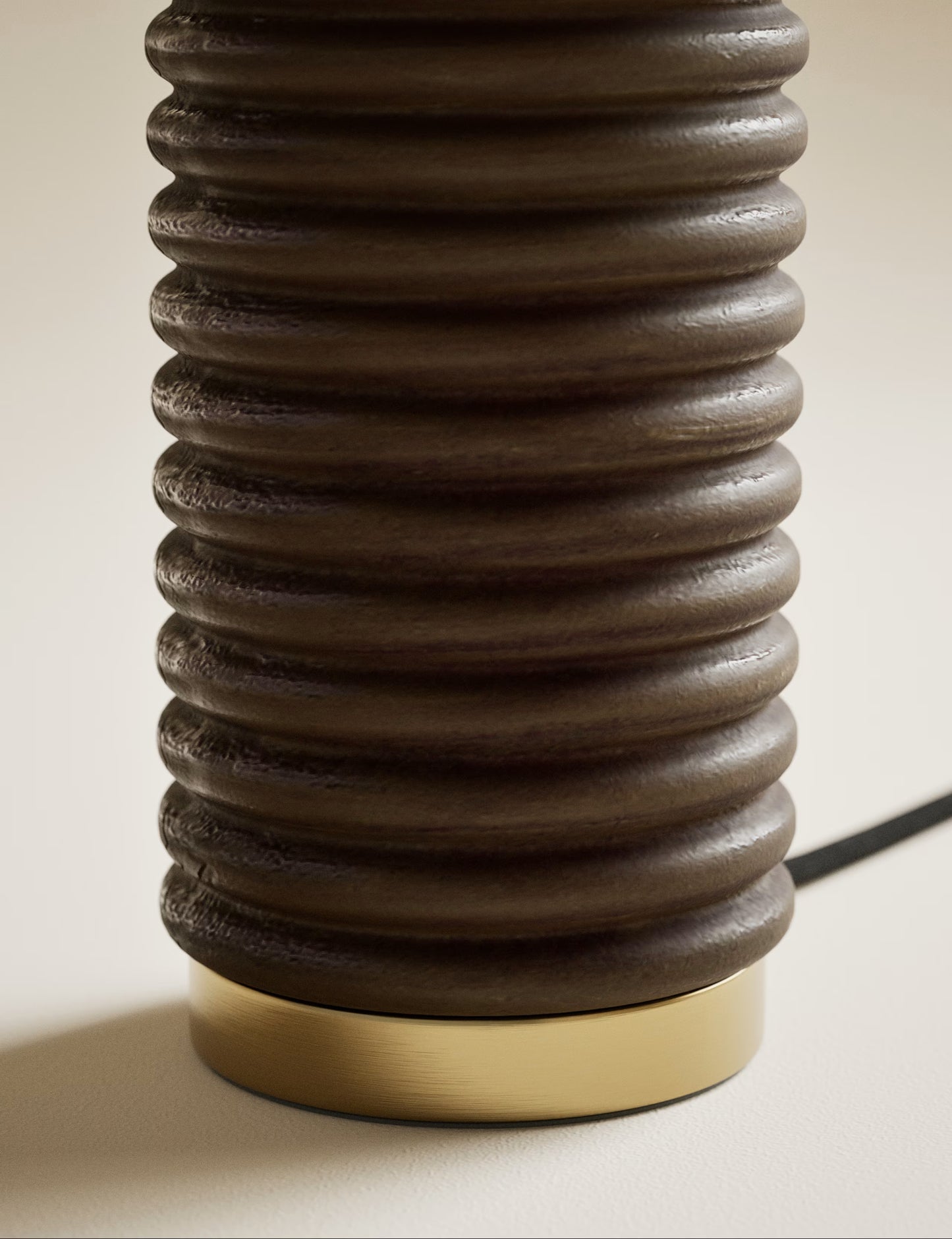 Wooden Ribbed Table Lamp - Brown