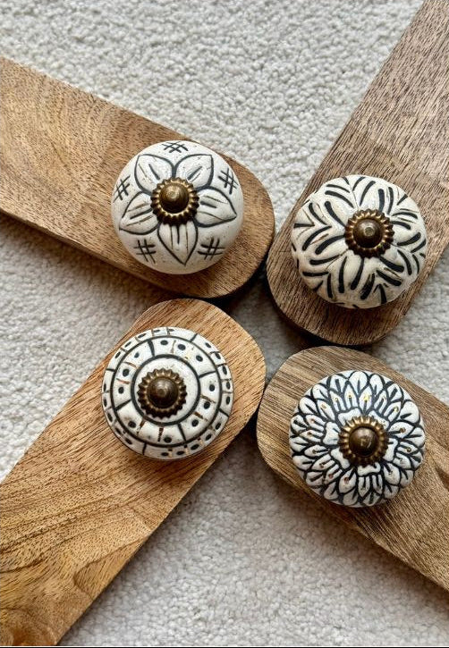 Wooden Wedge Doorstop With Ceramic Flower Knob