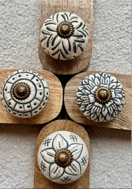 Wooden Wedge Doorstop With Ceramic Flower Knob
