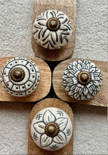 Wooden Wedge Doorstop With Ceramic Flower Knob