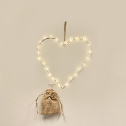 White Wire LED Heart 24cm