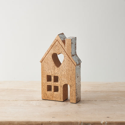 Natural Mango Wood House With A Heart Cut Out Detail - Large