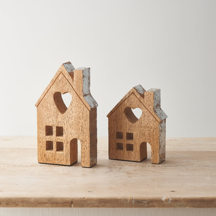 Natural Mango Wood House With A Heart Cut Out Detail - Large