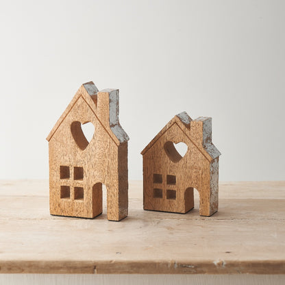 Natural Mango Wood House With A Heart Cut Out Detail - Large