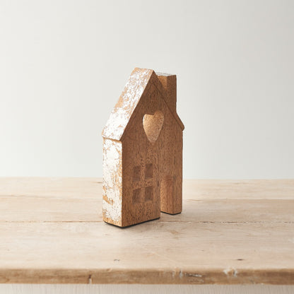 Natural Mango Wood House With A Heart Cut Out Detail - Large