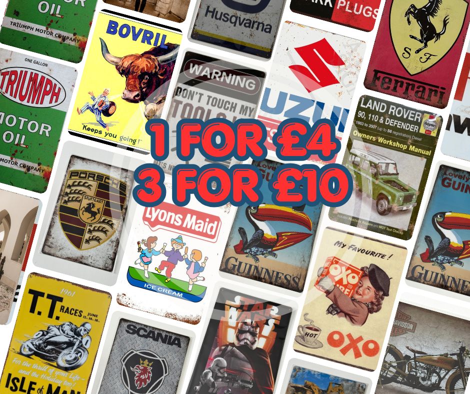 Metal Signs | Vintage, Retro, Funny, Car & Bike 3 for £10