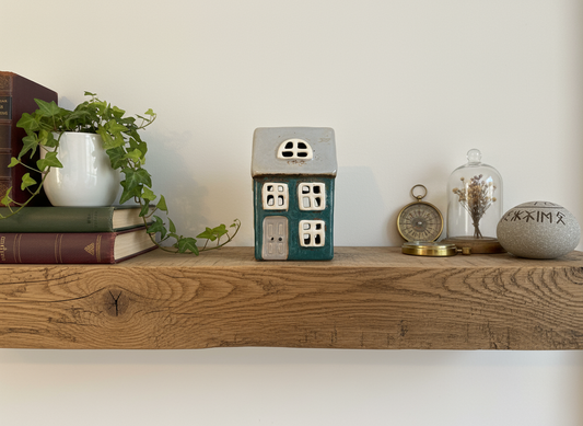 Teal Ceramic House Tealight Holder