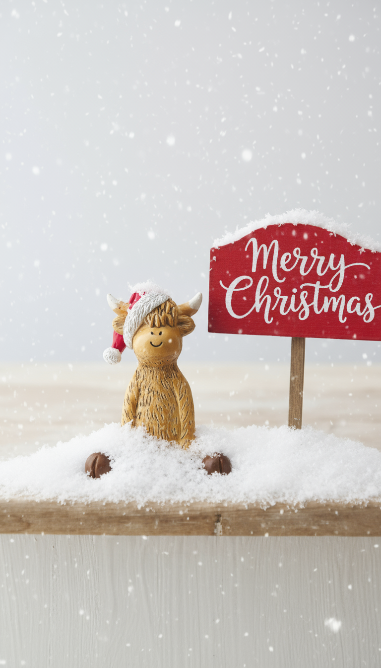 Highland Cow Ornament In Santa Hat