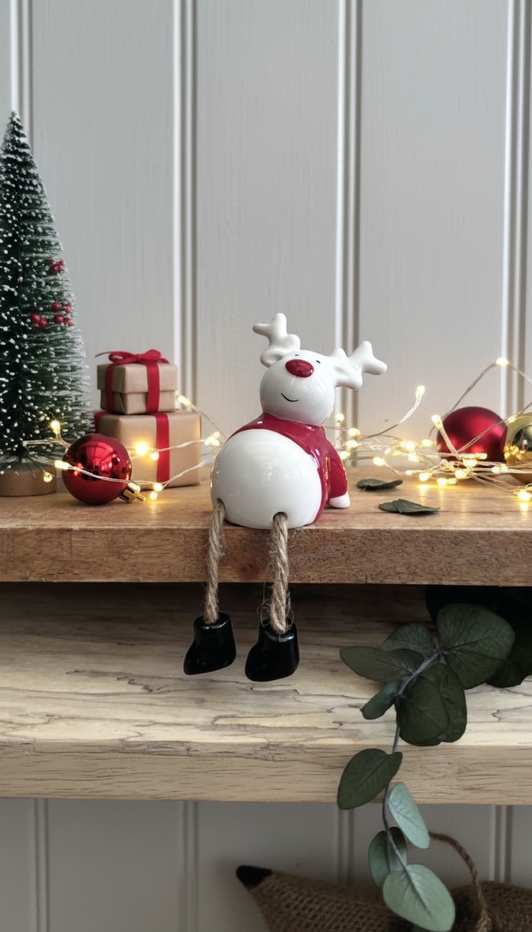 Ceramic Dangly Legged Reindeer Ornament