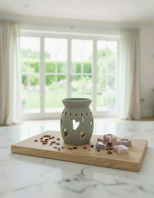 Cut out Hearts Ceramic Wax Melter - Grey