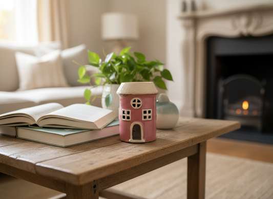 Village Pottery Ceramic Wax Warmer Round House "Windows" Pink