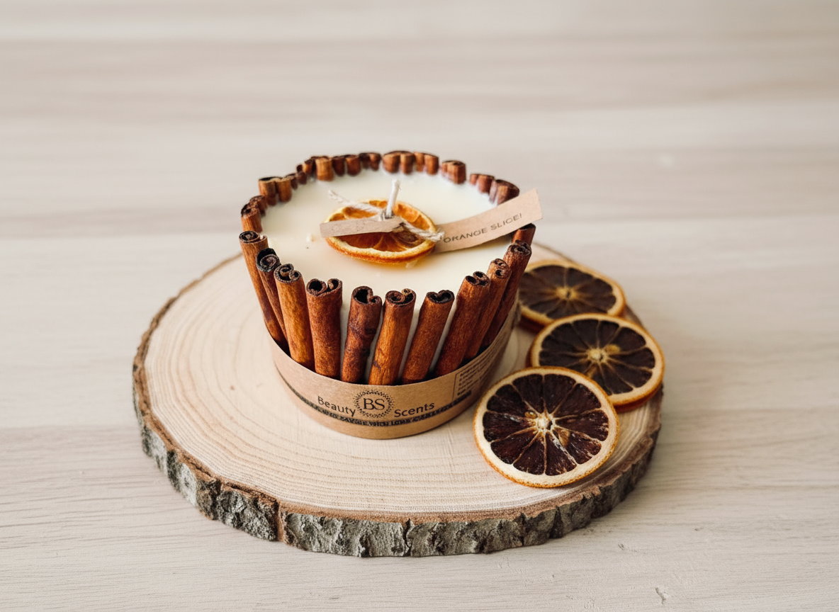 Large Orange and Cinnamon Scented Soy Candle With Cinnamon Sticks