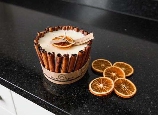 Large Orange and Cinnamon Scented Soy Candle With Cinnamon Sticks
