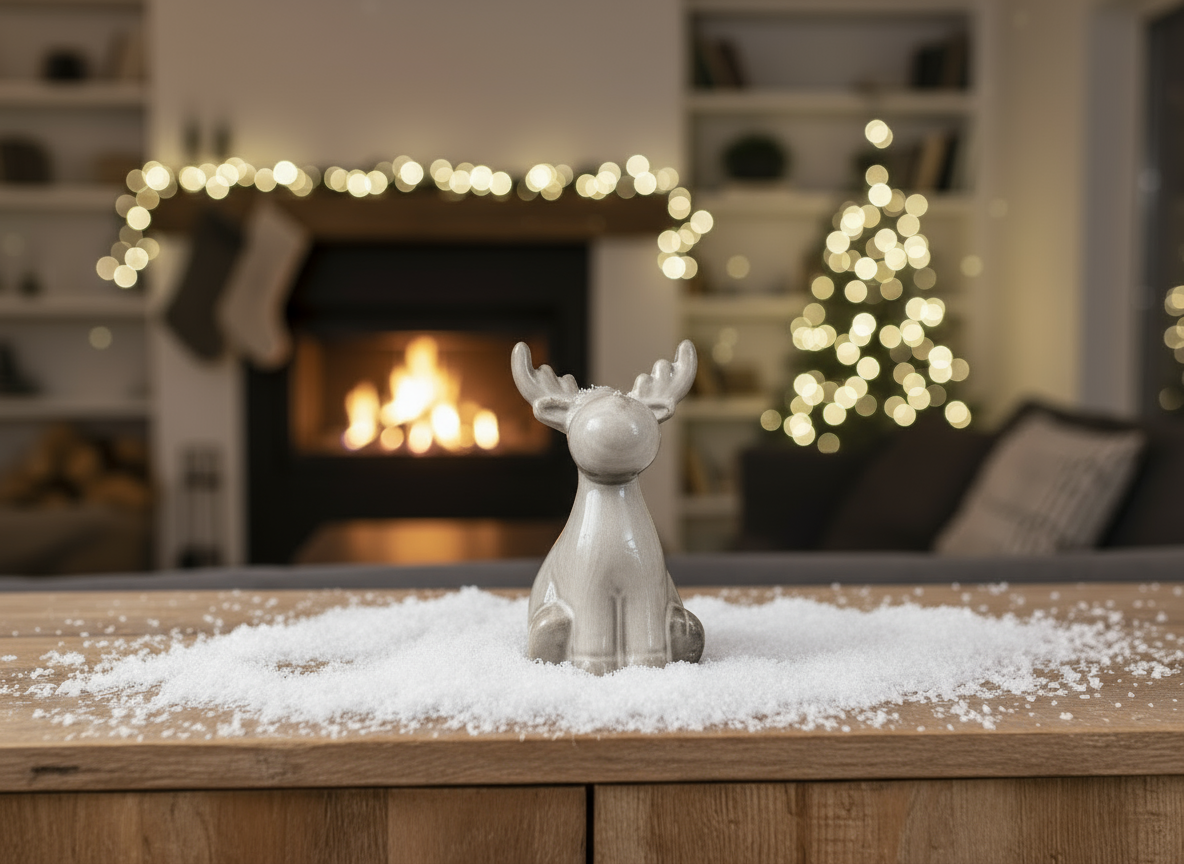 Ceramic Sitting Reindeer Ornament with Beautiful Reactive Glaze