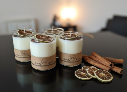 Small Lime and Shredded Cinnamon Scented Candle In Glass Container