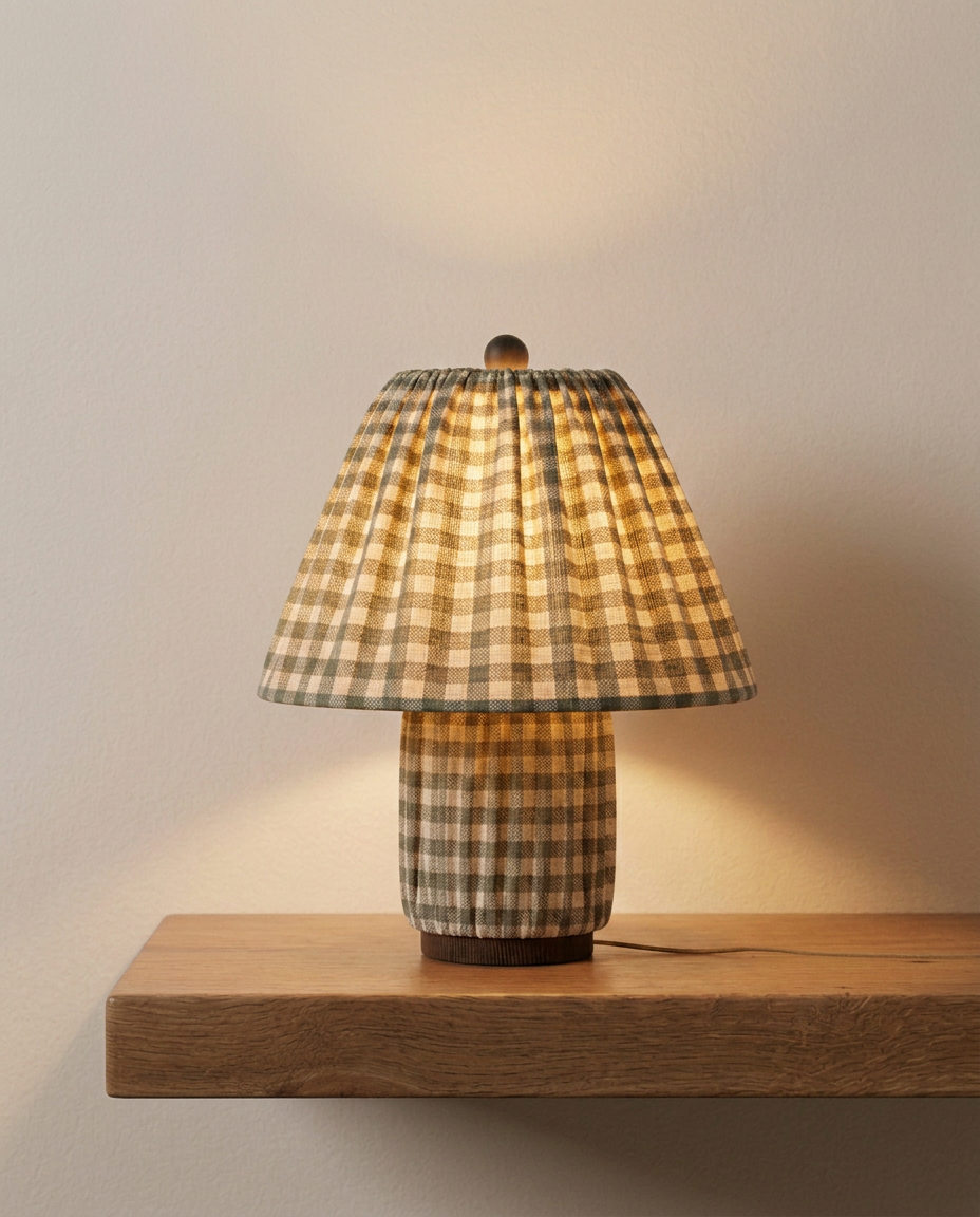 Full Pleat Gingham Table  Lamp - Green