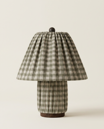 Full Pleat Gingham Table  Lamp - Green