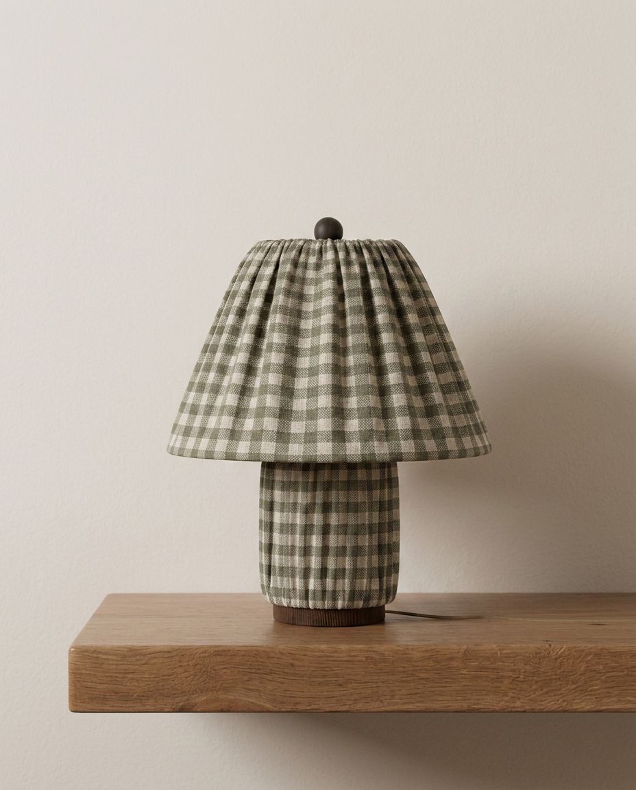 Full Pleat Gingham Table  Lamp - Green