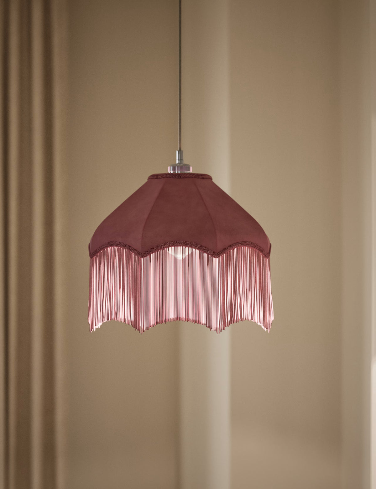 Fringed Velvet Lamp Shade - Pink