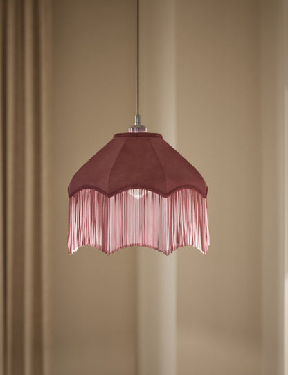 Fringed Velvet Lamp Shade - Pink