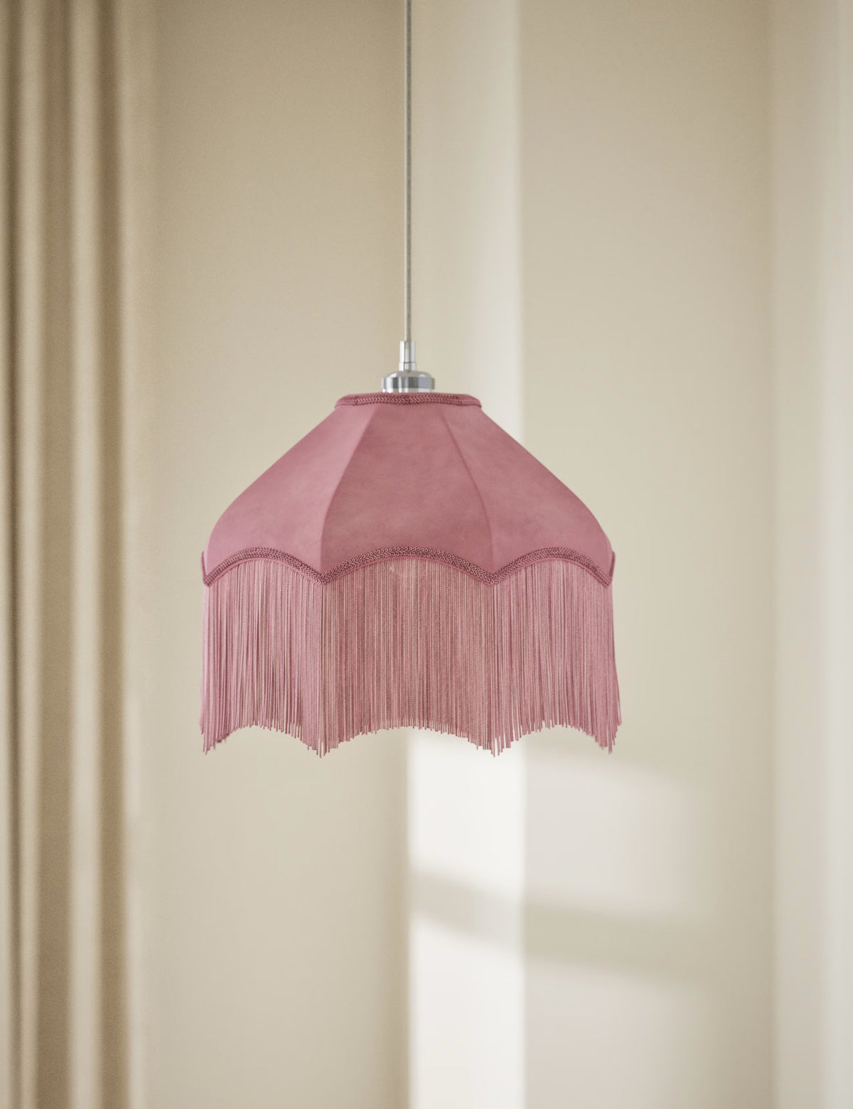 Fringed Velvet Lamp Shade - Pink