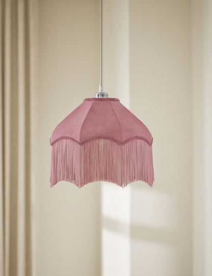 Fringed Velvet Lamp Shade - Pink