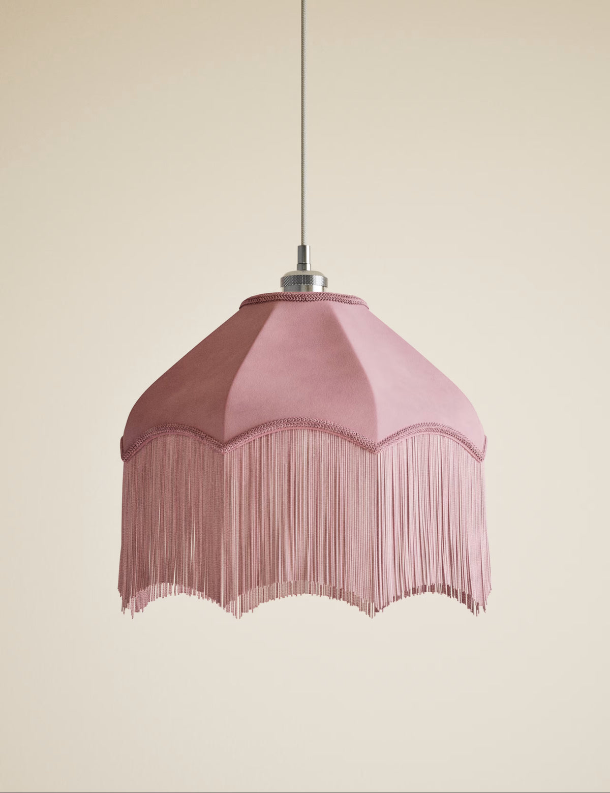 Fringed Velvet Lamp Shade - Pink