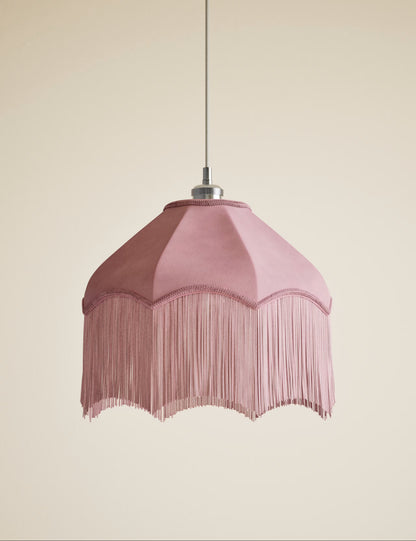 Fringed Velvet Lamp Shade - Pink