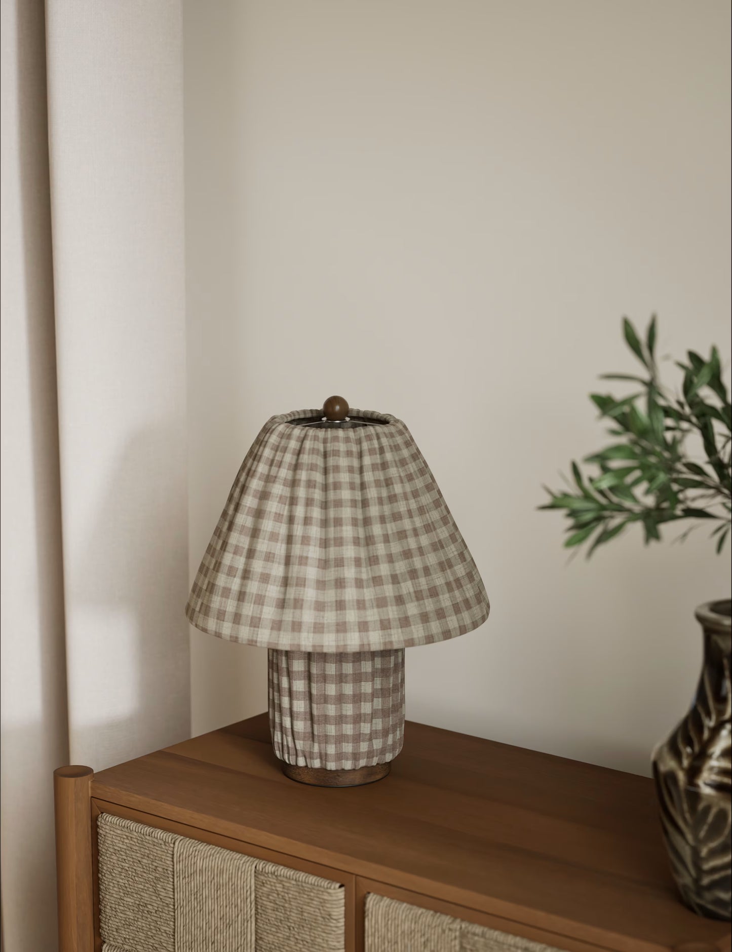 Full Pleat Gingham Table Lamp - Neutral
