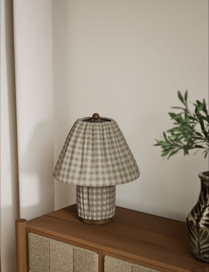 Full Pleat Gingham Table Lamp - Neutral